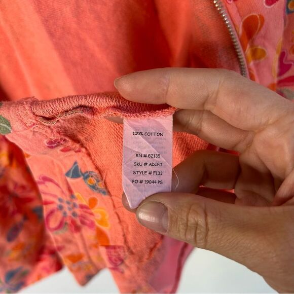 Fresh Produce Bomber Jacket Peach and Pink Floral size Medium Cotton USA made - Picture 5 of 9